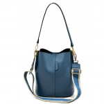 Дамска чанта от естествена кожа с 2 дръжки - тъмно синя