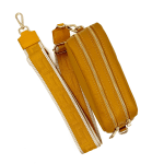 Чанта за през рамо от естествена кожа с 2 дръжки - горчица 