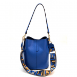 Дамска чанта от естествена кожа с 2 дръжки - тъмно синя