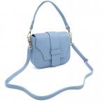 Чанта за през рамо с 2 дръжки от естествена кожа Nora - светло синя
