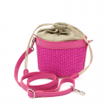 Дамска чанта тип кошничка от естествена кожа и рафия - розова