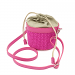 Дамска чанта тип кошничка от естествена кожа и рафия - розова