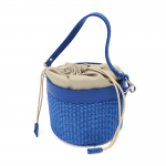 Дамска чанта тип кошничка от естествена кожа и рафия - синя