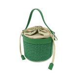 Дамска чанта тип кошничка от естествена кожа и рафия - синя