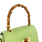 Дамска чанта от естествена кожа с бамбукова дръжка Ronda - бяла 