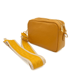 Чанта за през рамо от естествена кожа с 2 дръжки - горчица 