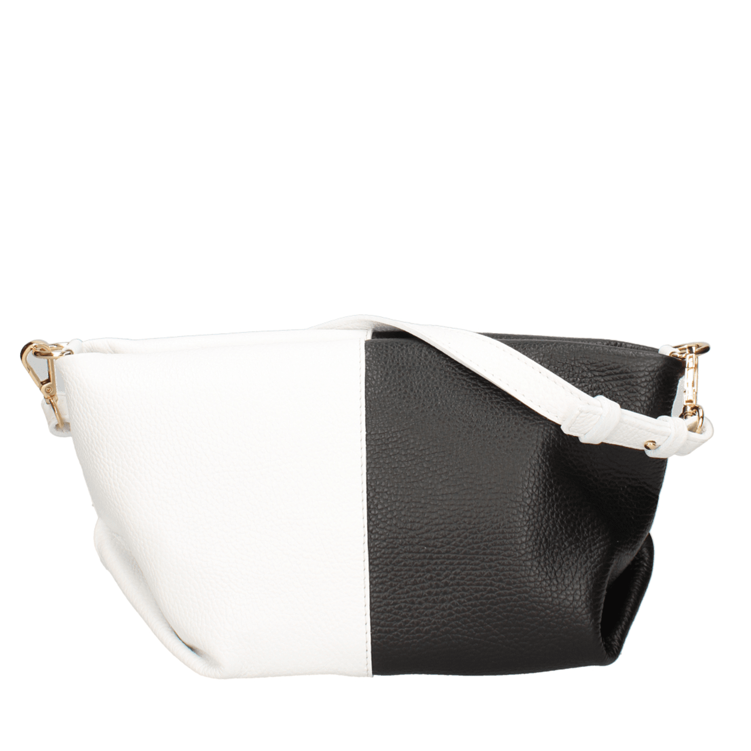 Двуцветна чанта за през рамо от естествена кожа с 2 дръжки - черно/бяло
