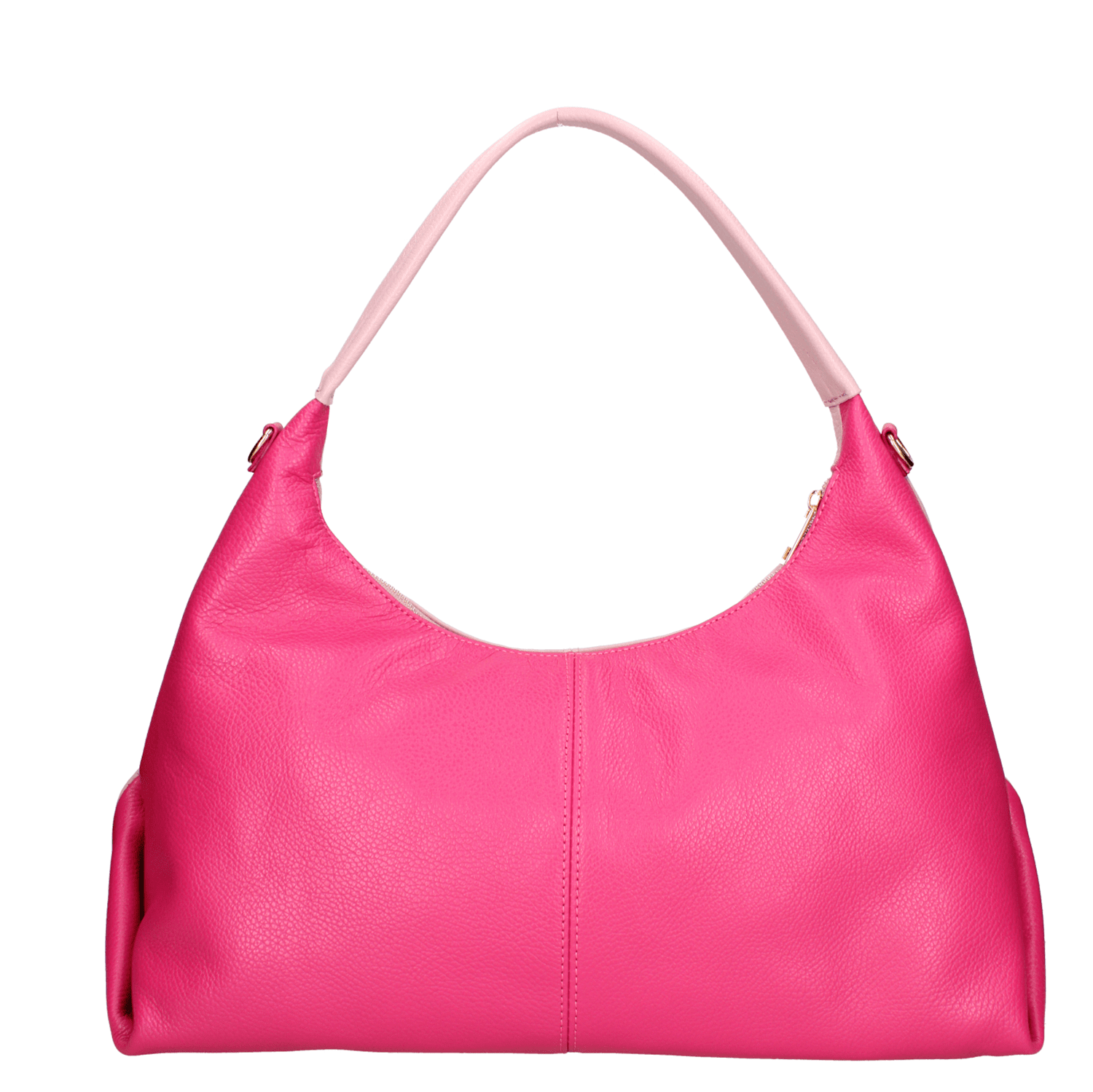 Двуцветна чанта тип торба от естествена кожа - фуксия/розово