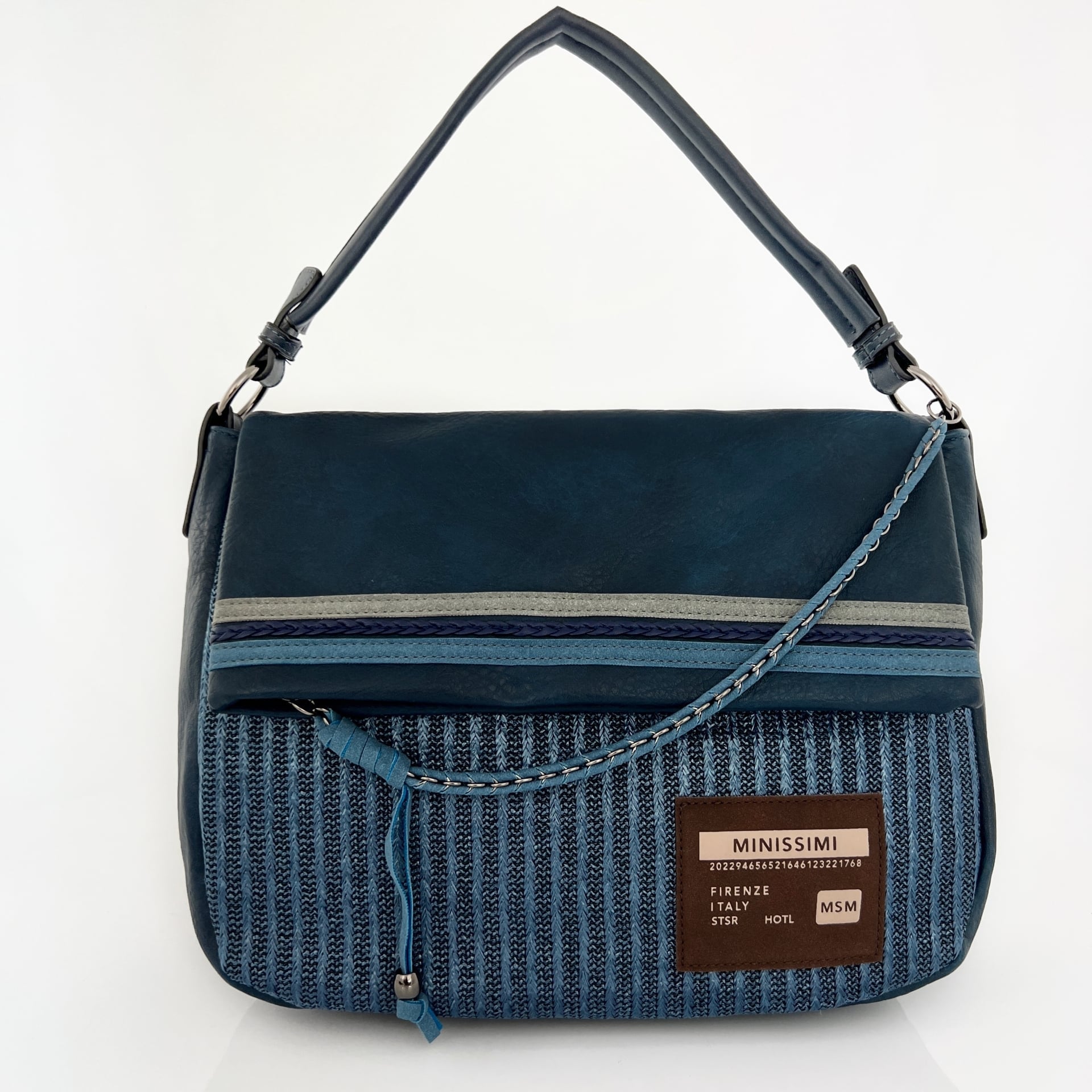 Удобна дамска чанта с много джобове - синя