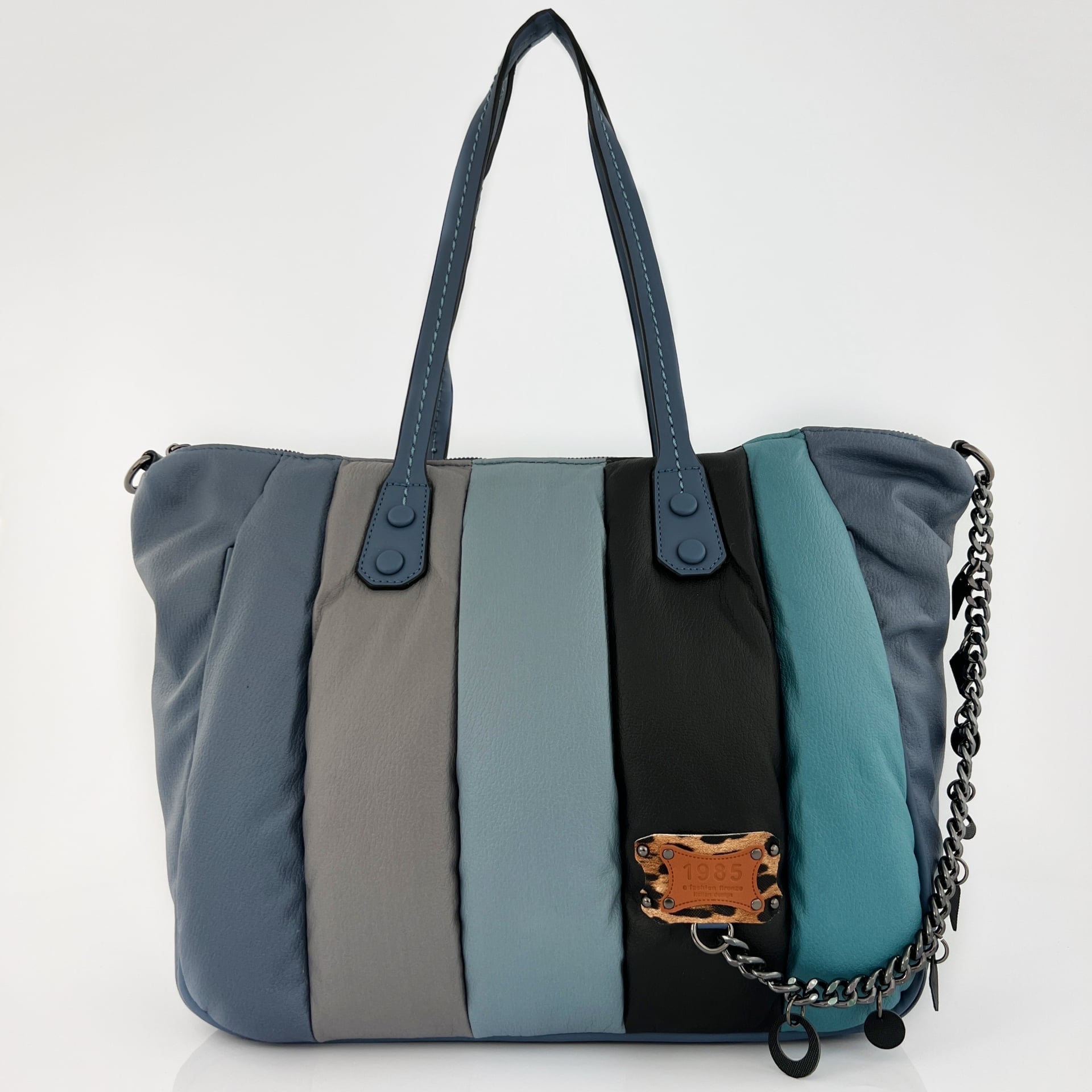 Голяма комфортна дамска чанта с много джобове - синя