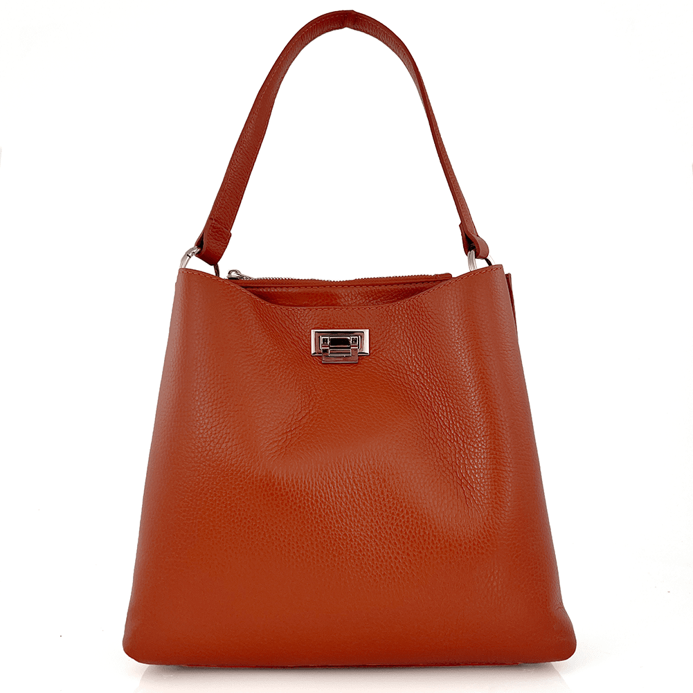 Луксозна дамска чанта от естествена кожа Elizabeth - червено-оранжева