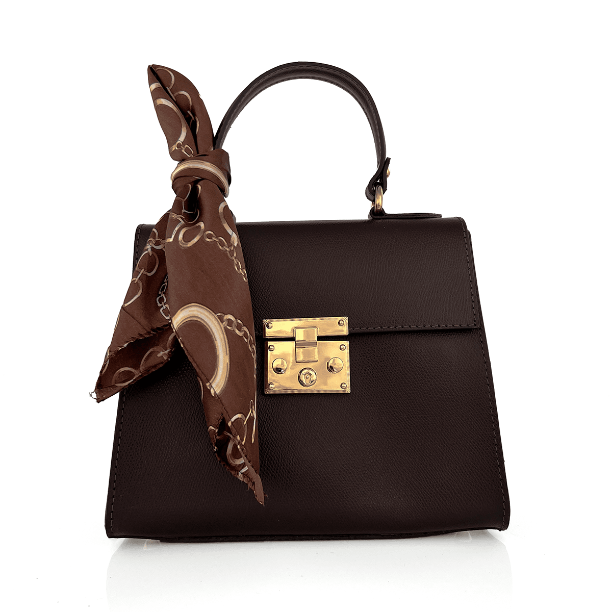 Чанта от естествена кожа с фишу Alessandra - тъмно кафява