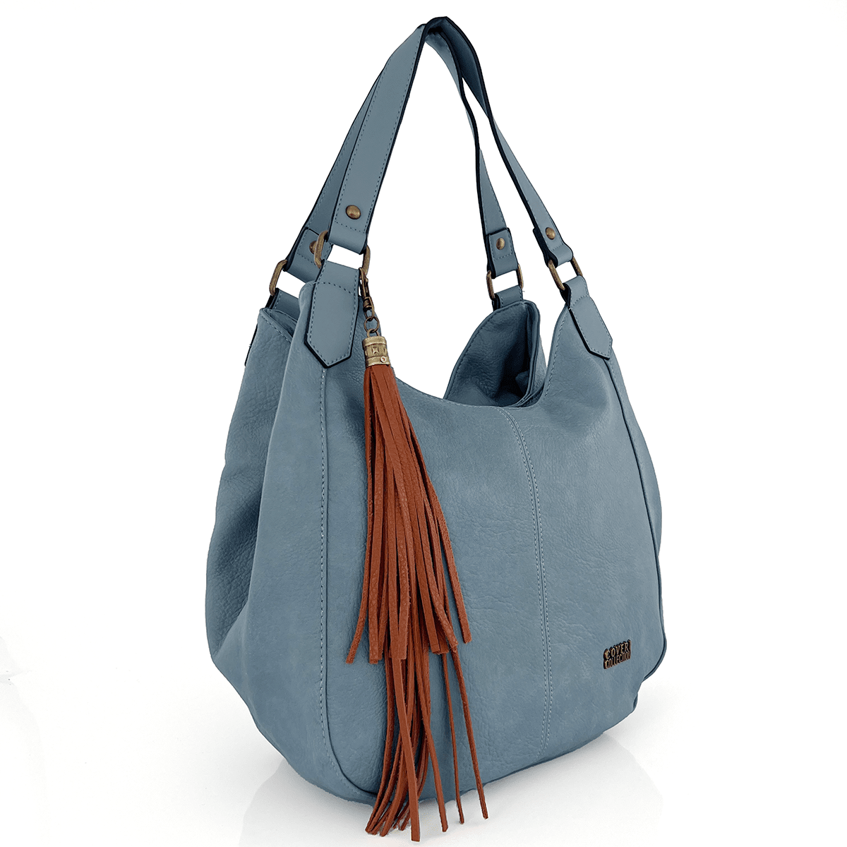 Дамска чанта тип торба с 2 големи отделения - светло синя 