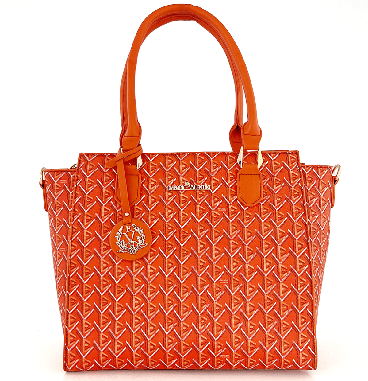 Голяма луксозна дамска чанта с принт - оранжева 
