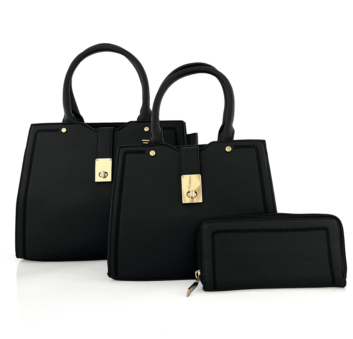 КОМПЛЕКТ - Голяма и малка дамска чанта + портмоне - черен