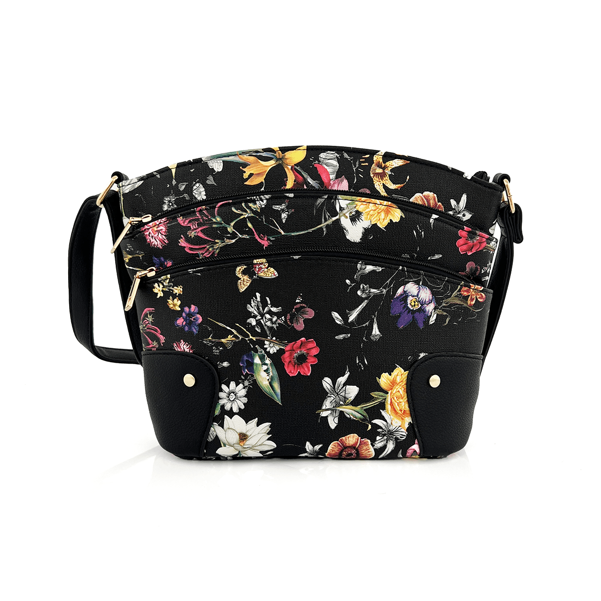 Чанта за през рамо с принт на цветя Formina - черна 