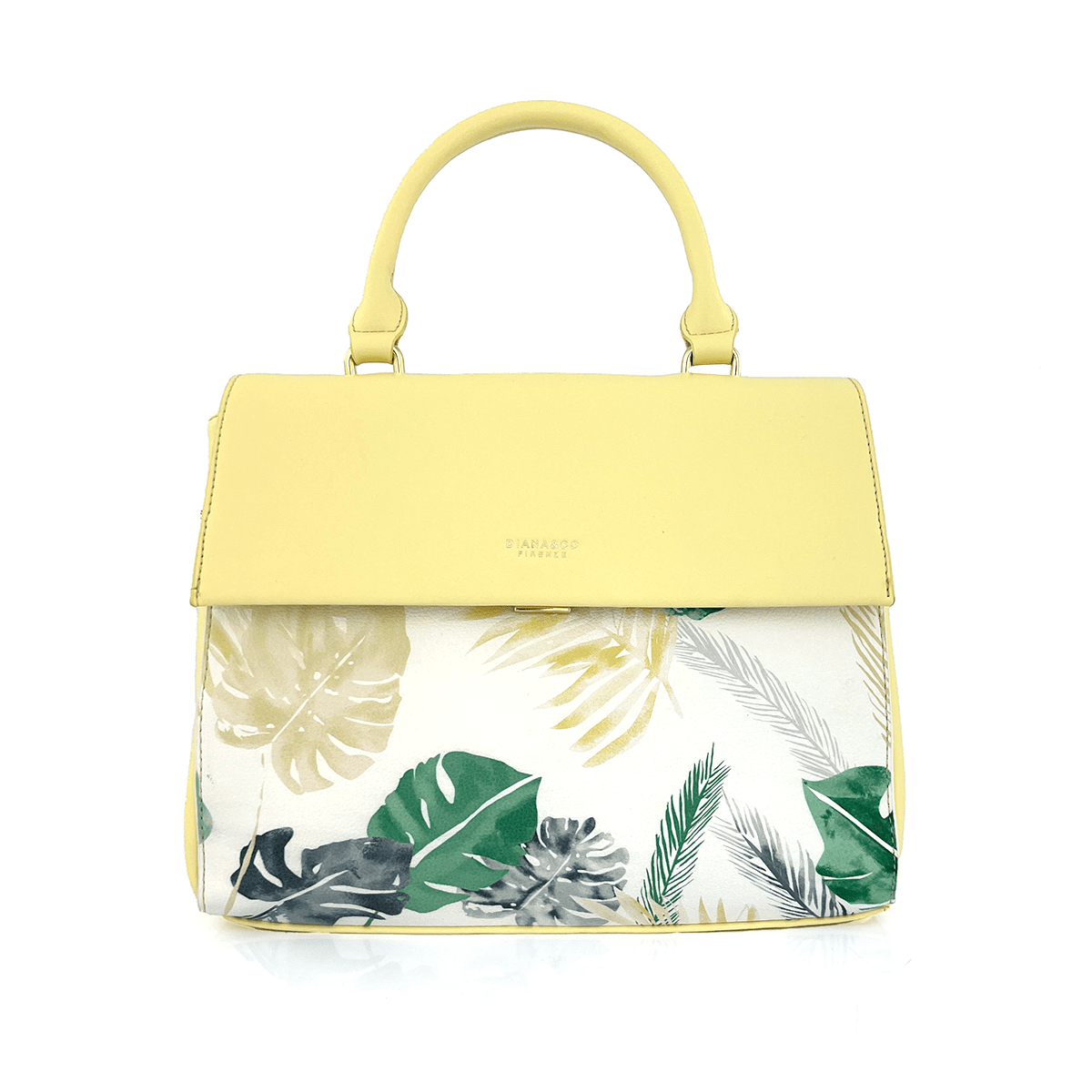 Diana & Co - Дамска чанта с флорален принт - жълта