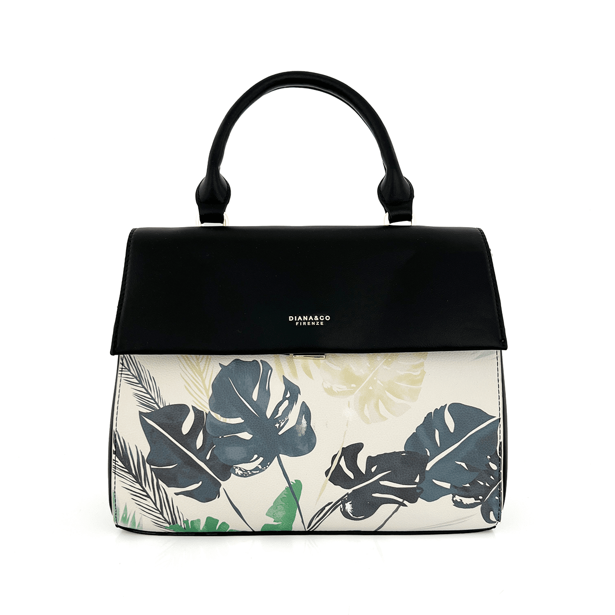 Diana & Co - Дамска чанта с флорален принт - черна