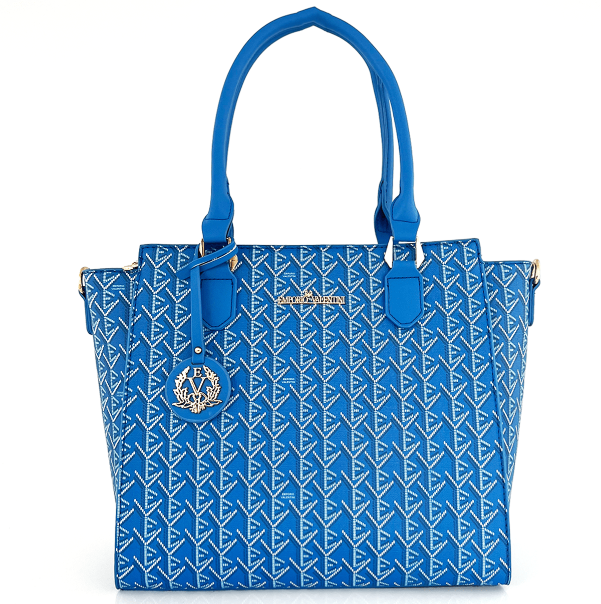 Голяма луксозна дамска чанта с принт - синя 
