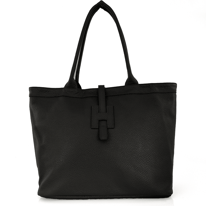 Голяма дамска чанта от естествена кожа - черна 