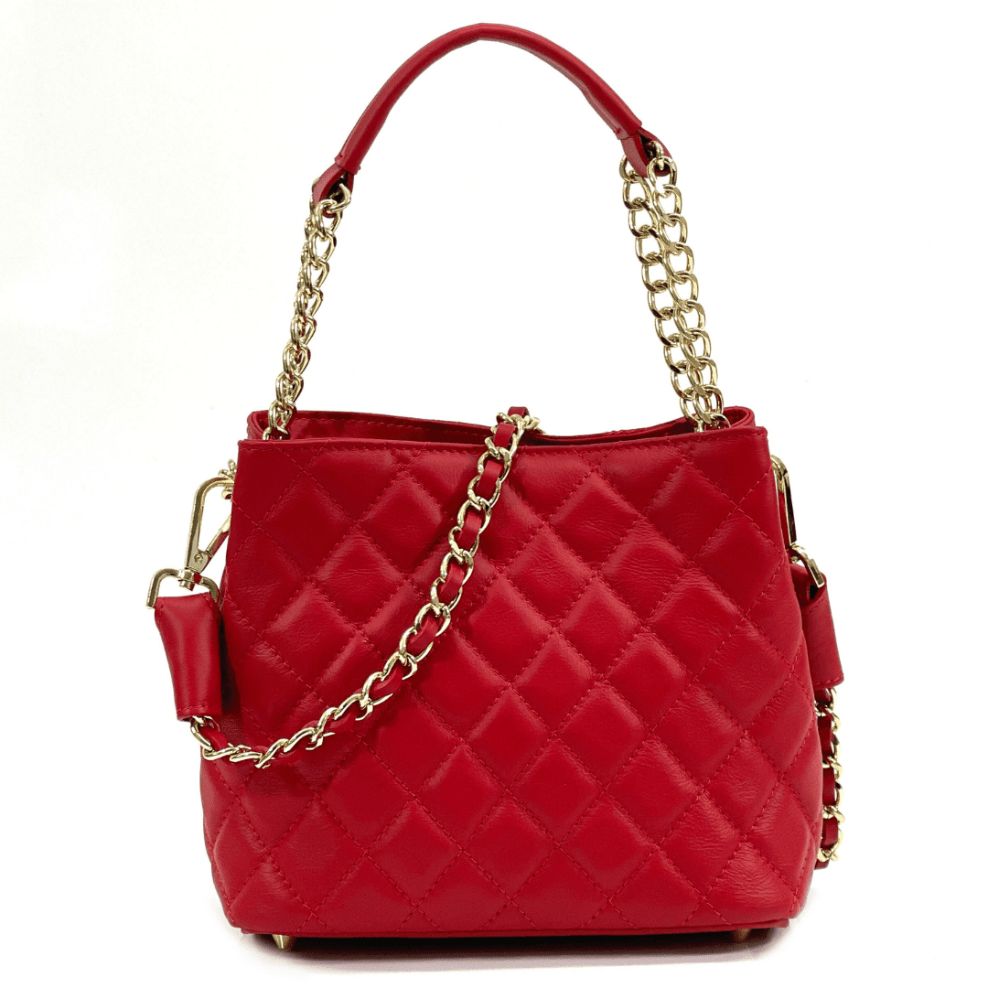 Луксозна дамска чанта от естествена кожа Cremona - червена