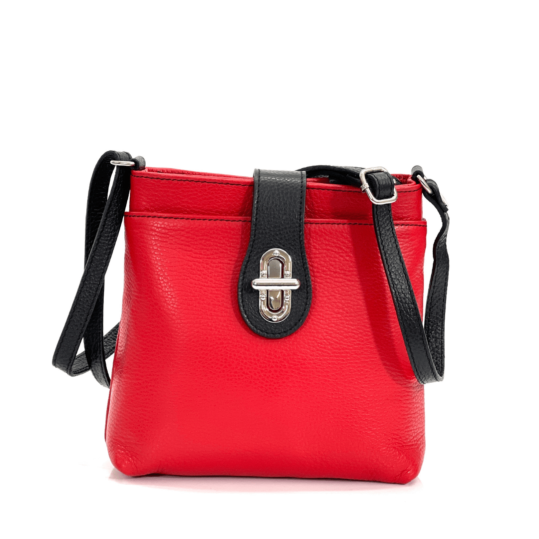 Чанта за през рамо от естествена кожа Andria - червено/черно 