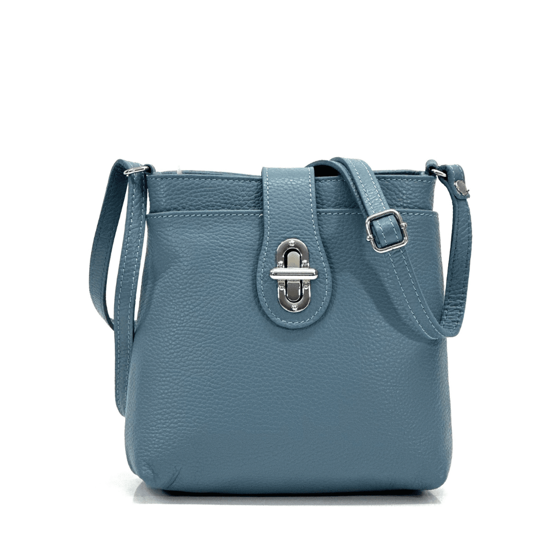 Чанта за през рамо от естествена кожа Andria - светло синя 