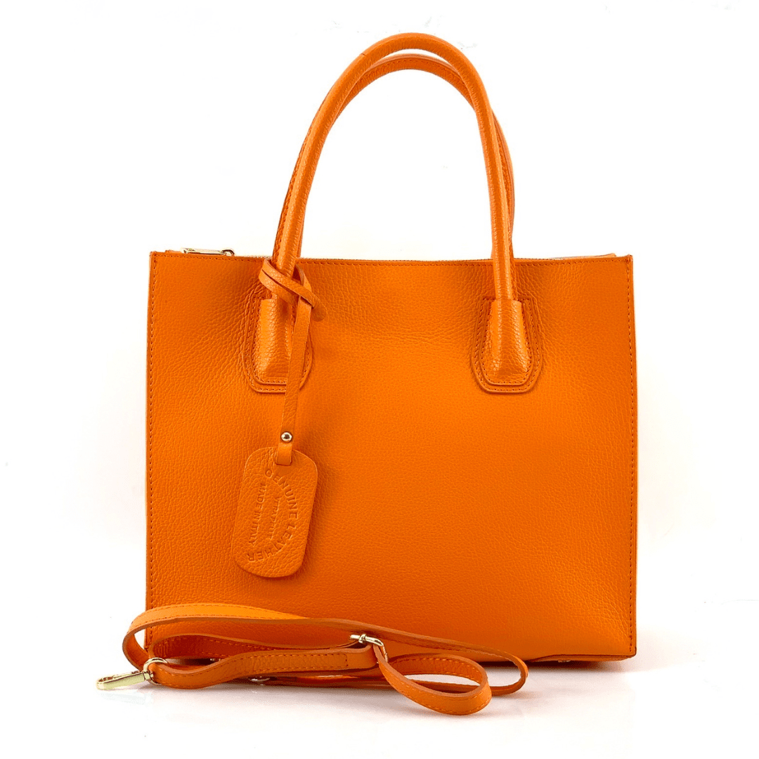 Елегантна чанта от естествена кожа Bianca - оранжева