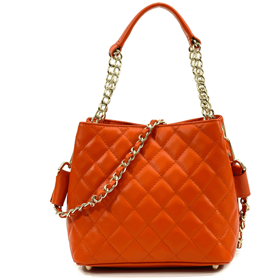 Луксозна дамска чанта от естествена кожа Cremona - оранжева