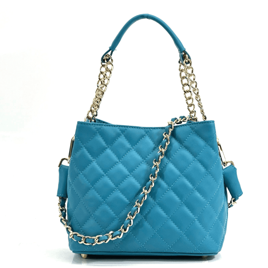 Луксозна дамска чанта от естествена кожа Cremona - синя
