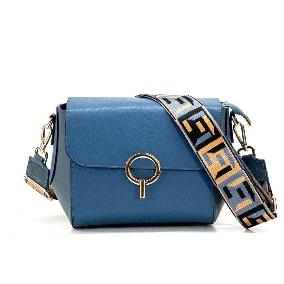 Дамска чантичка с 2 дръжки от естествена кожа Atina - синя