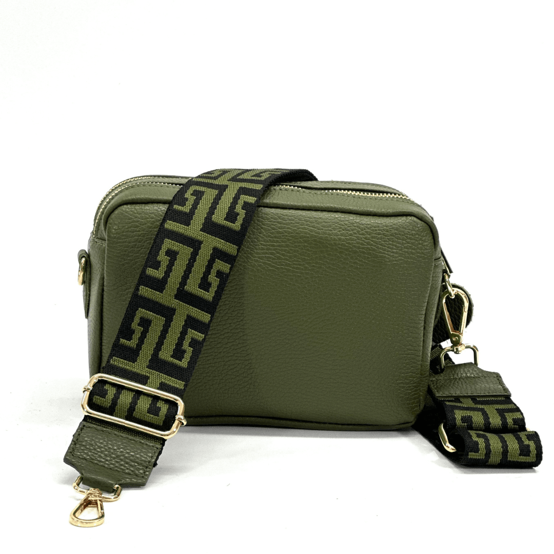 Чанта за през рамо от естествена кожа с 2 дръжки - тъмно зелена 