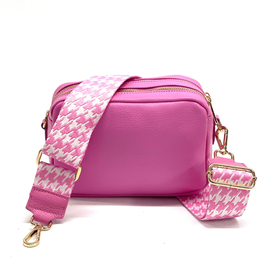 Чанта за през рамо от естествена кожа с 2 дръжки - розова 