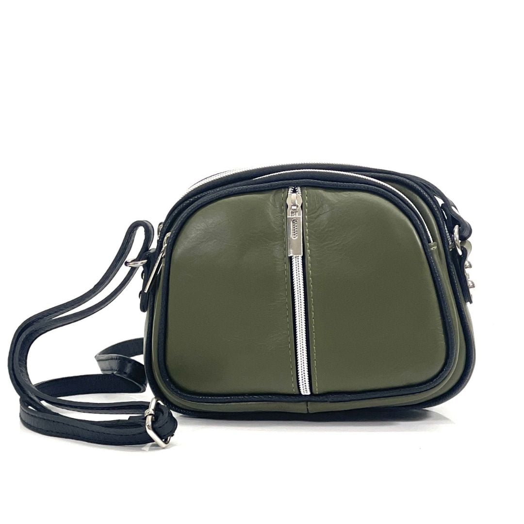 Чанта за през рамо от естествена кожа Loreta - тъмно зелена