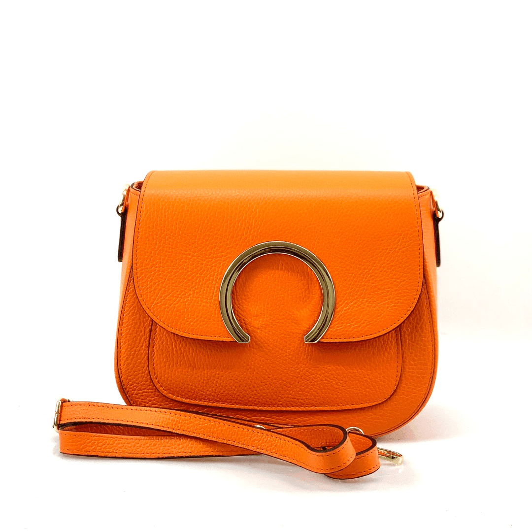 Чанта за през рамо от естествена кожа Nelina - оранжева 