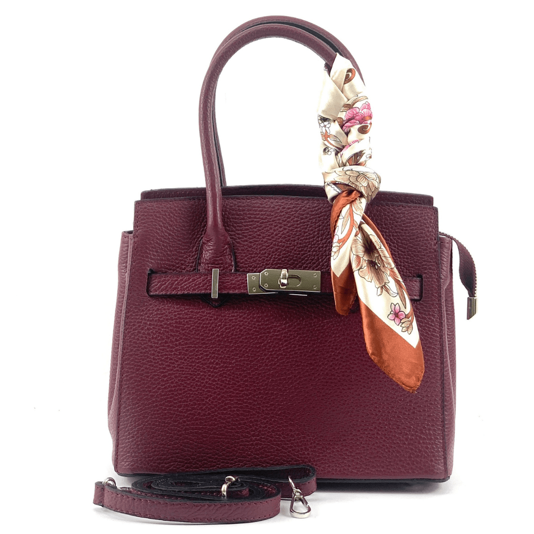 Луксозна чанта от естествена кожа - бордо