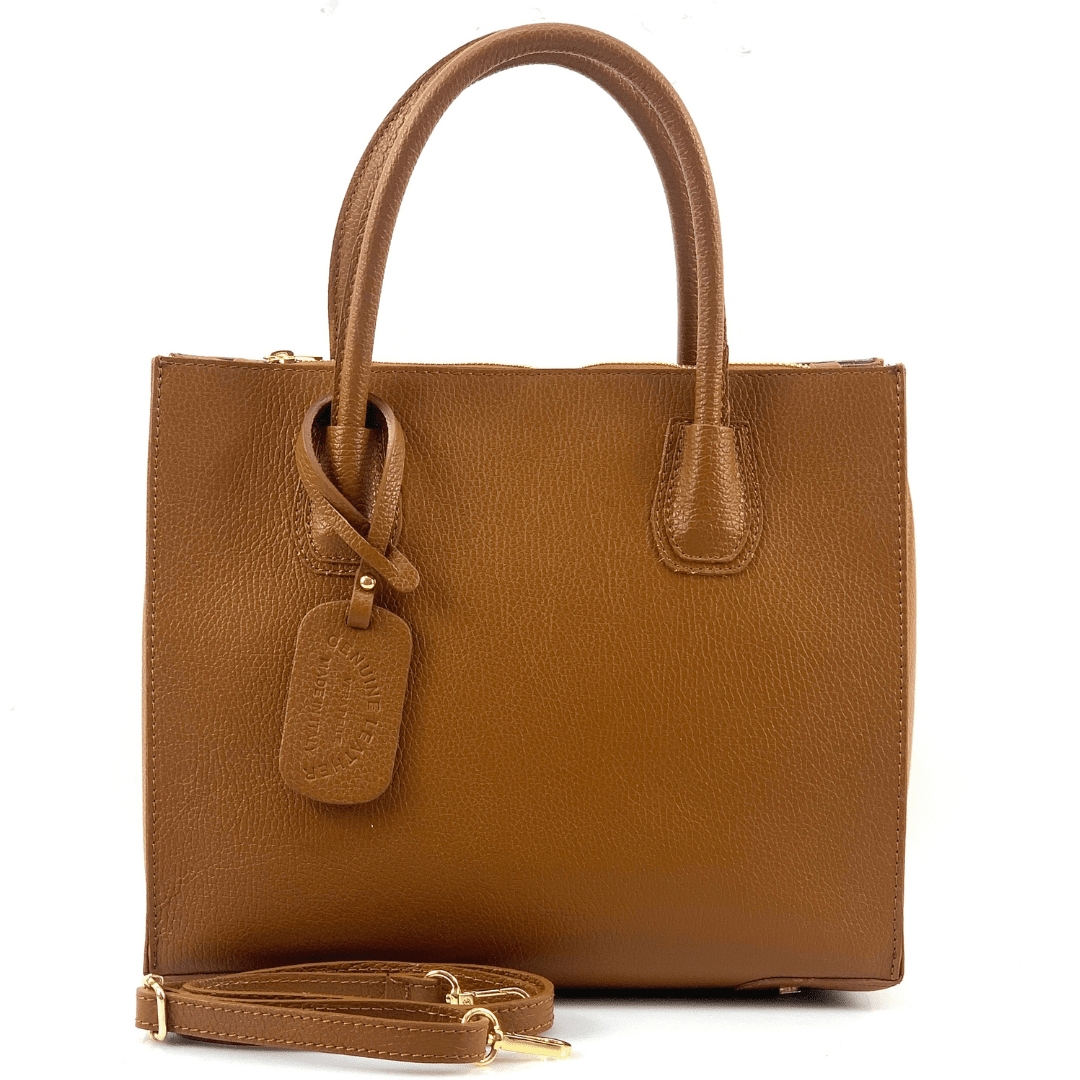 Елегантна чанта от естествена кожа Bianca - керемидено кафява 