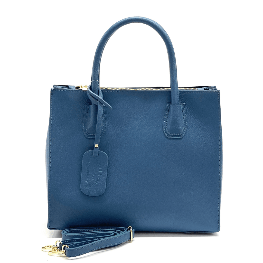 Елегантна чанта от естествена кожа Bianca - тъмно синя 