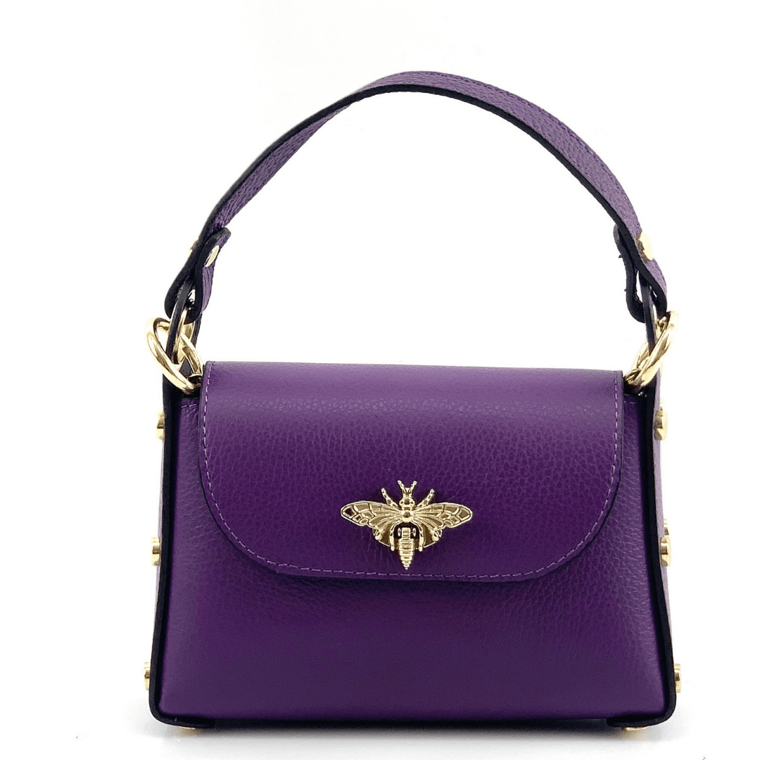 Дамска чантичка с 2 дръжки от естествена кожа Alena  - тъмно лилава