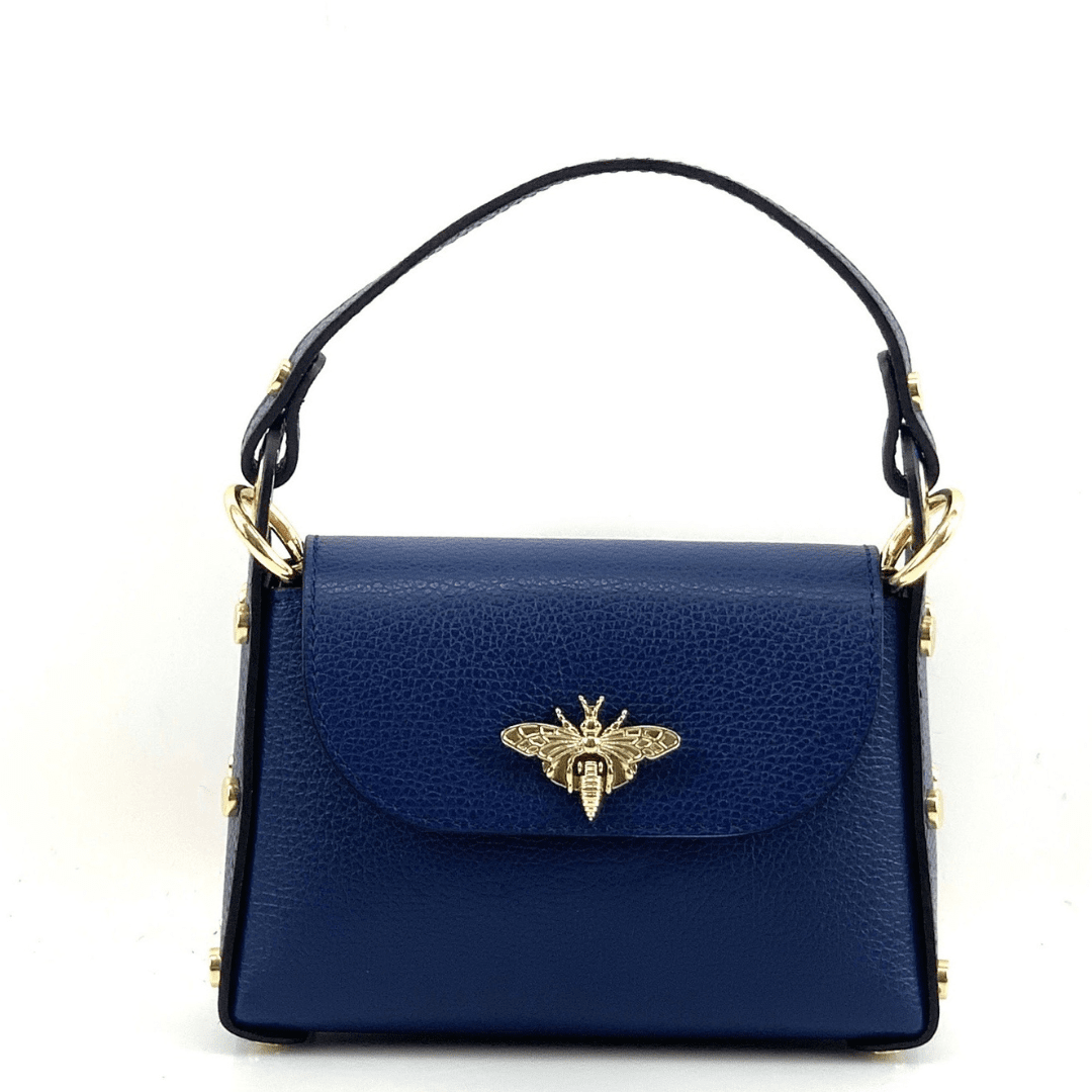 Дамска чантичка с 2 дръжки от естествена кожа Alena  - тъмно синя