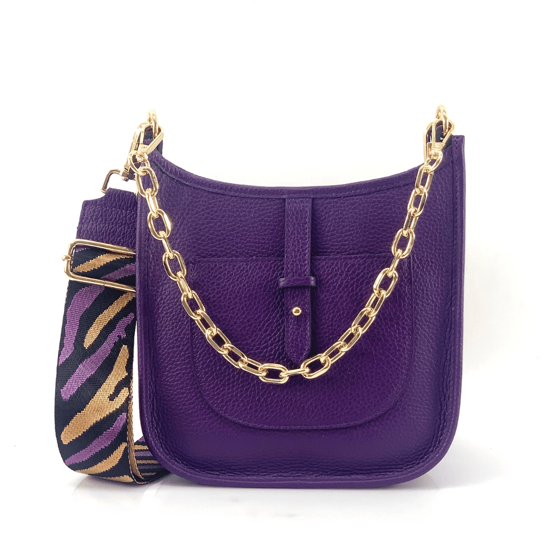 Дамска чантичка с 2 дръжки от естествена кожа Lena - тъмно лилава