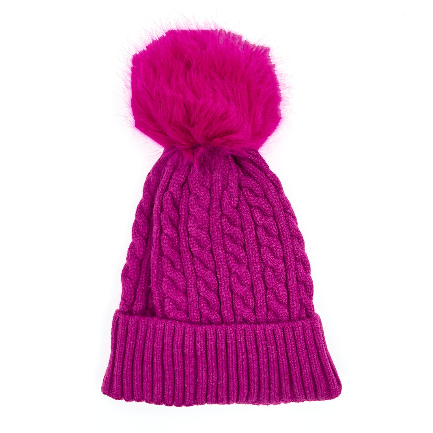 Топла зимна шапка с помпон - фуксия 
