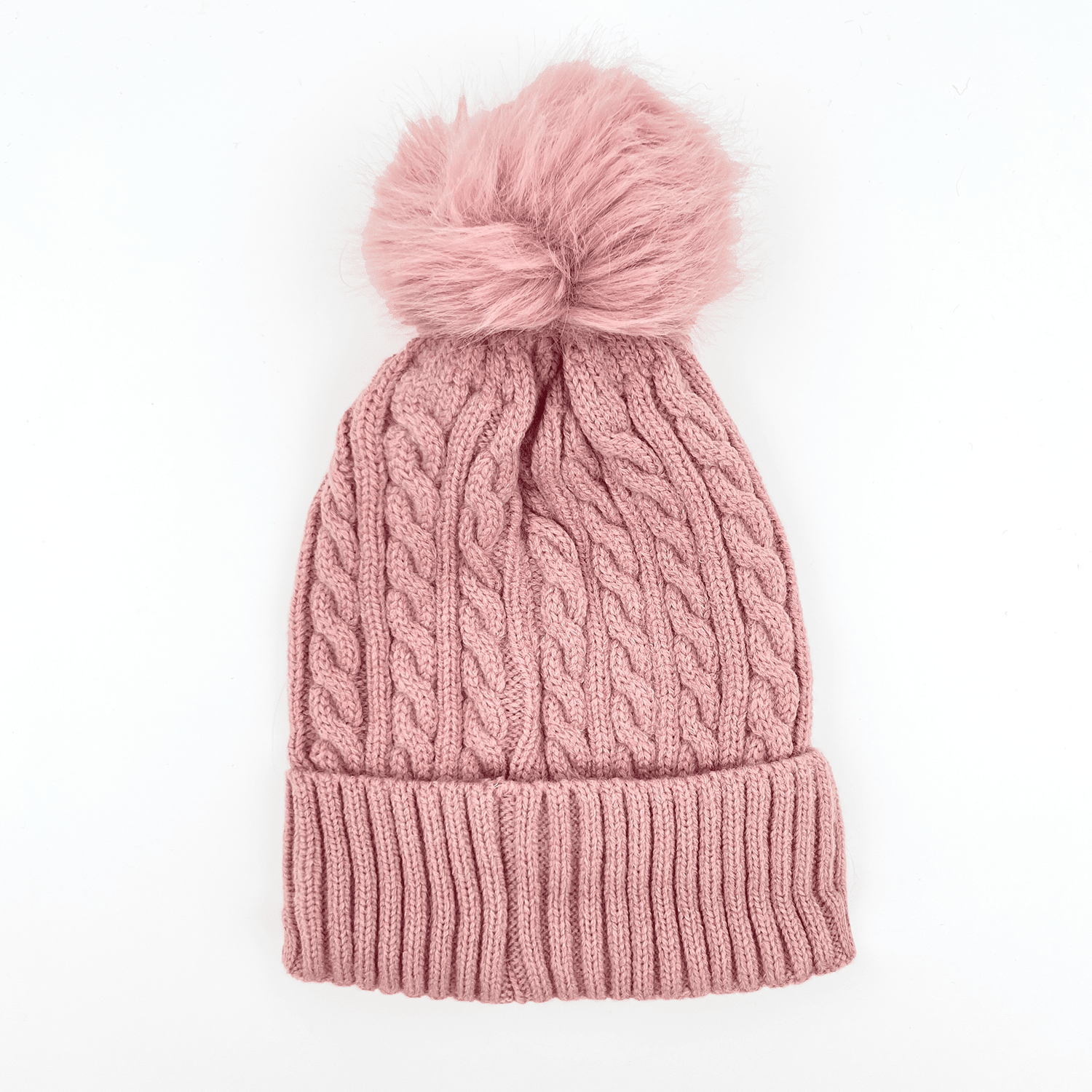 Топла зимна шапка с помпон - розова 