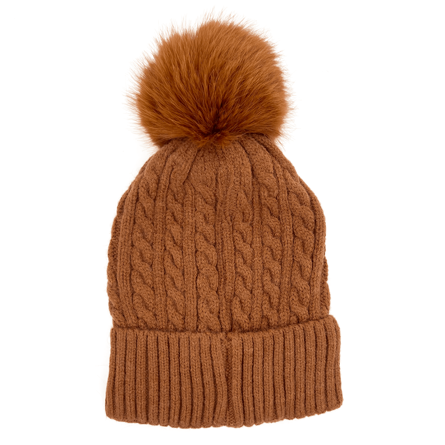 Топла зимна шапка с помпон - керемидено кафява 
