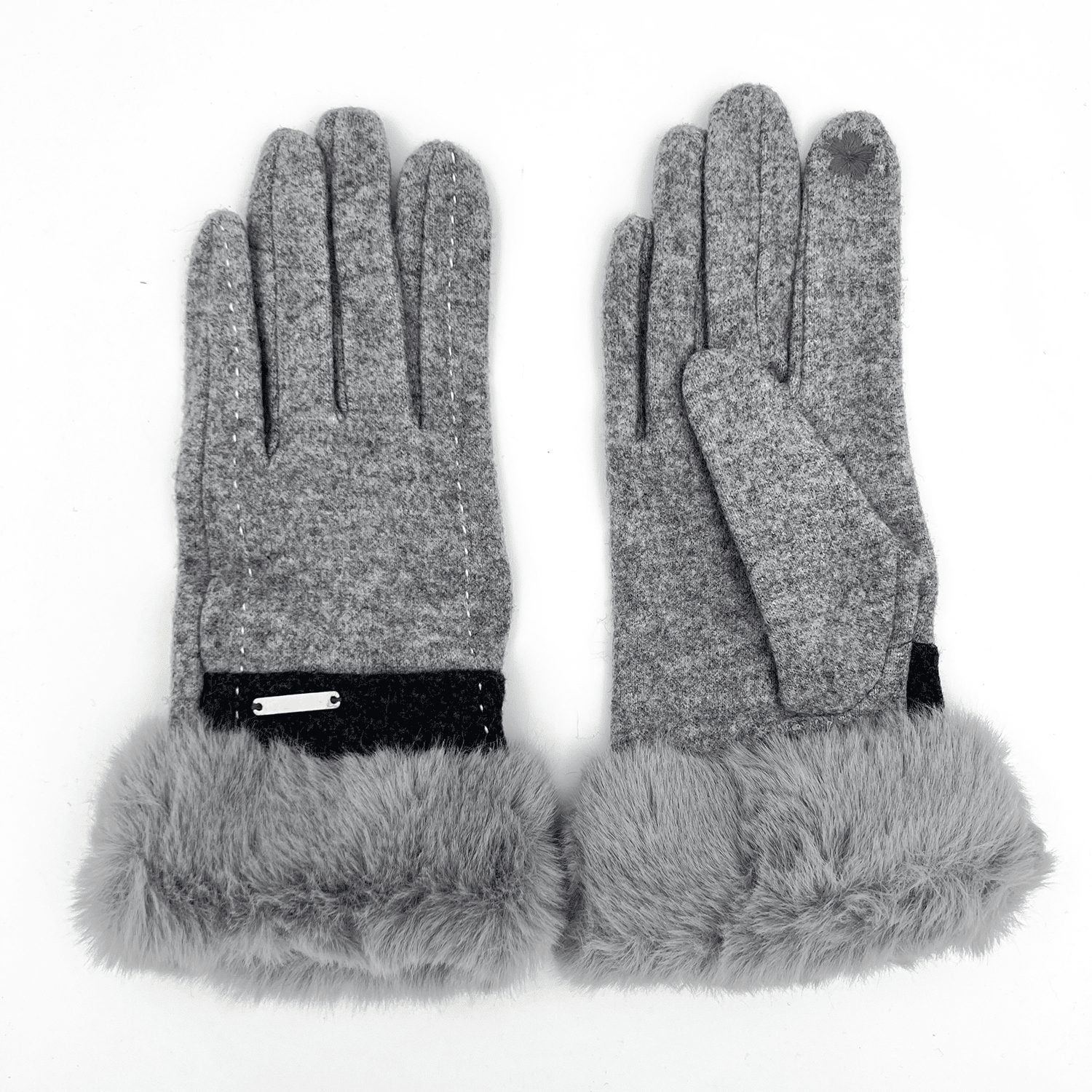 Дамски ръкавици с пух - сиви