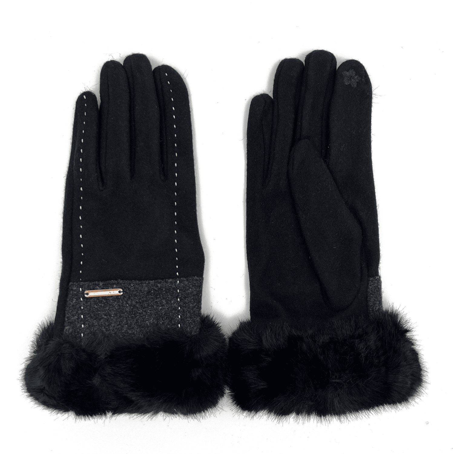 Дамски ръкавици с пух - черни
