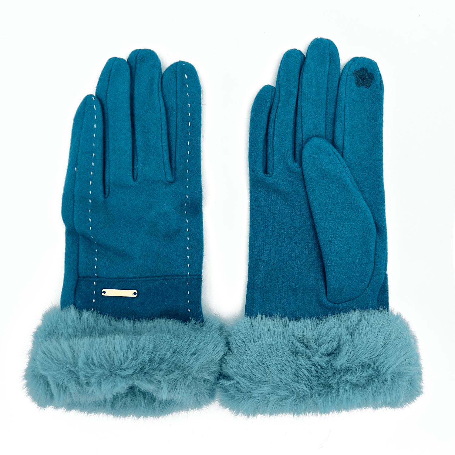Дамски ръкавици с пух - сини