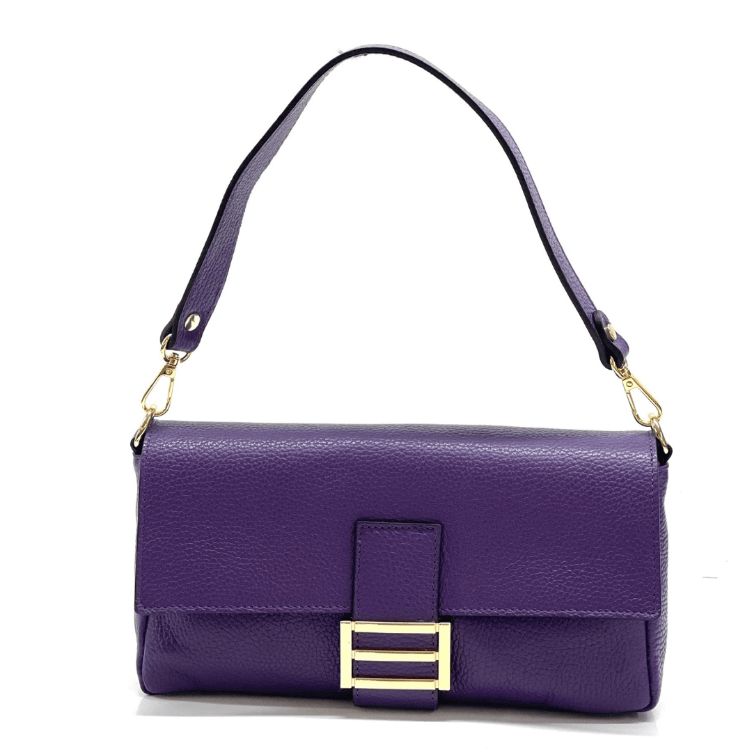 Дамска чантичка с 2 дръжки от естествена кожа Napolia - тъмно лилава