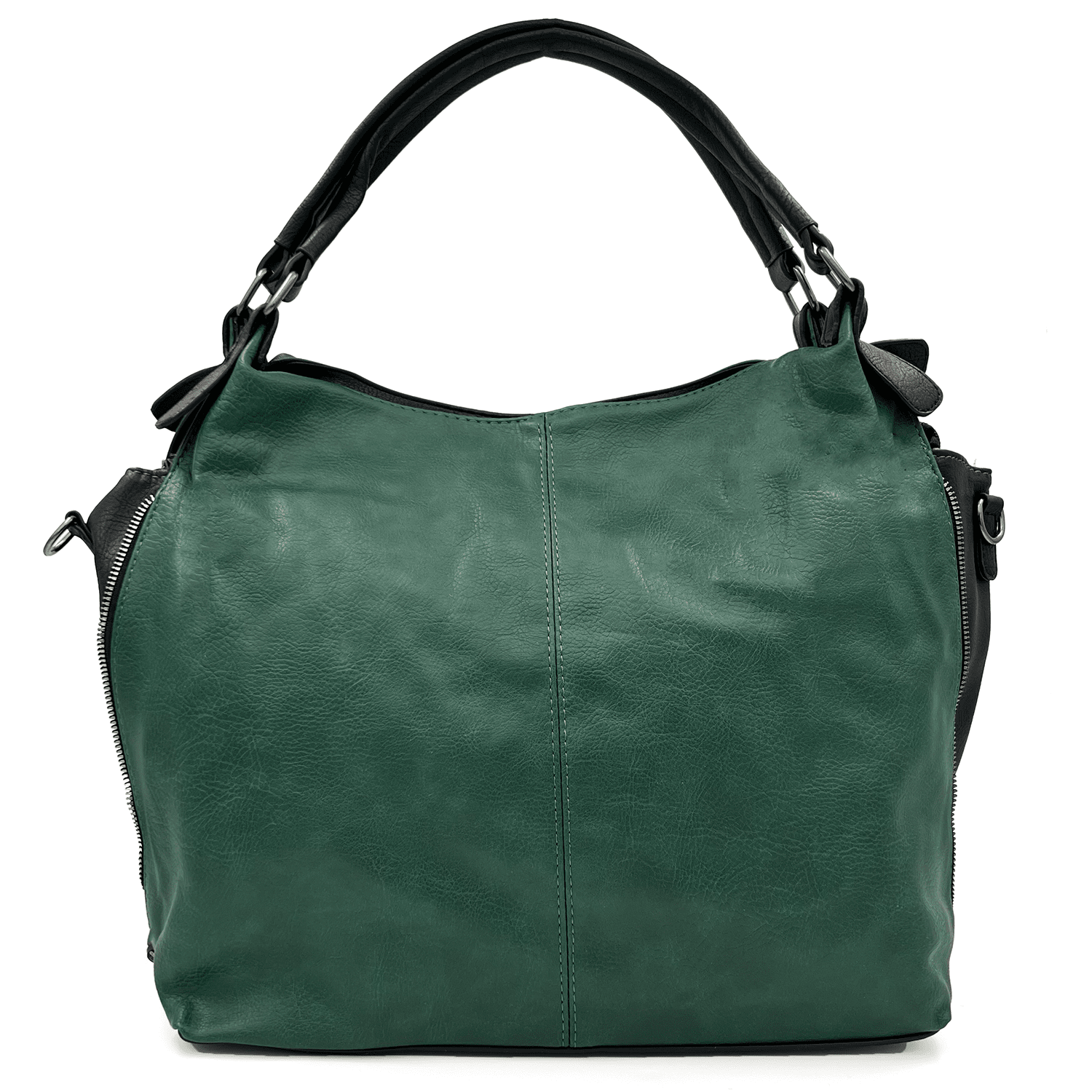 Голяма дамска чанта тип торба - тъмно зелена 