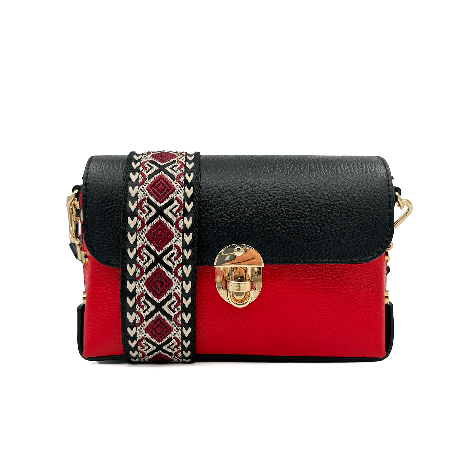 Дамска чанта от естествена кожа Antoanella - червено/черно
